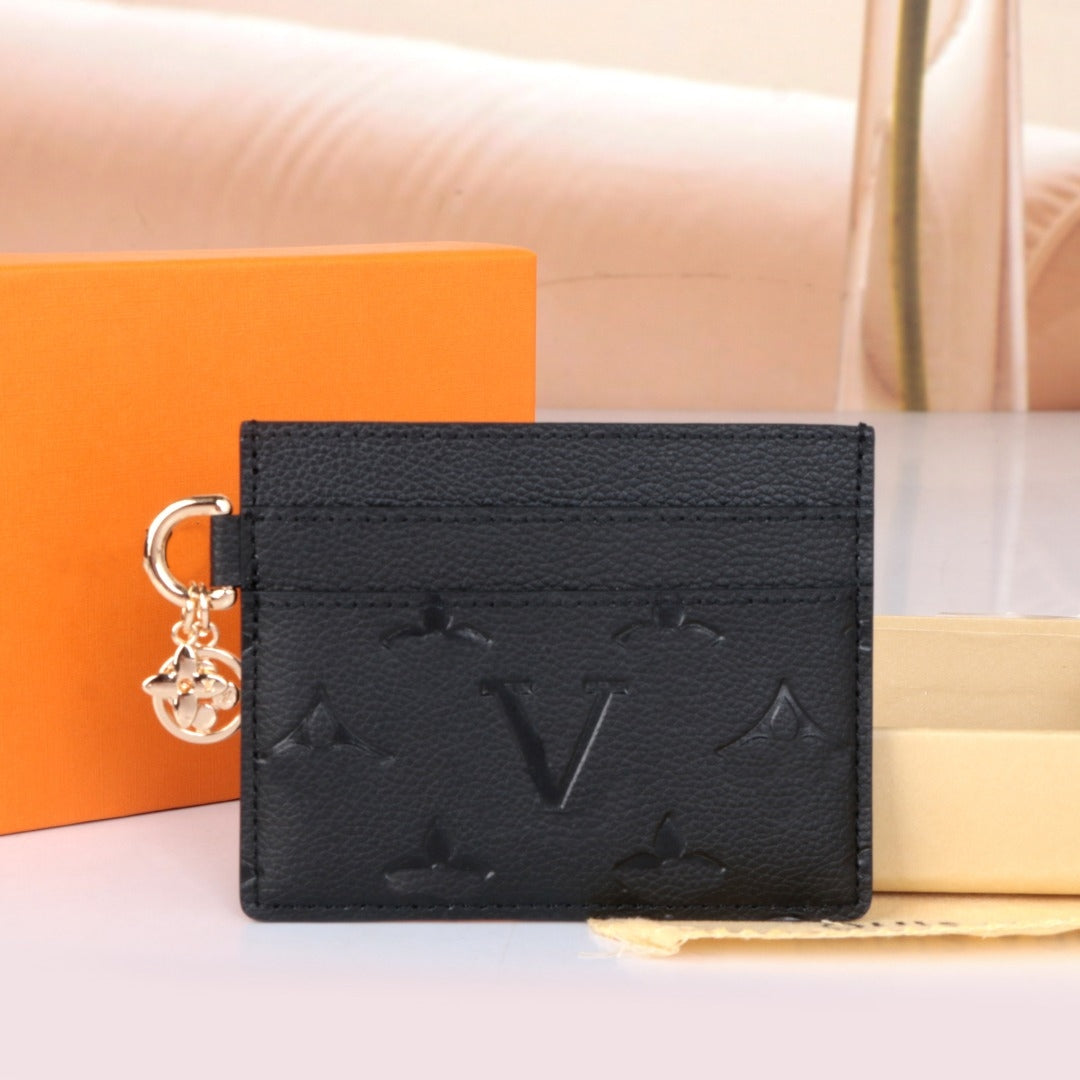 Top Luxury Designer Leather credit Card Holder Metal flower decoration Wallet Short Case louisevuitunns business card Purse Brown Women Men Key Coin