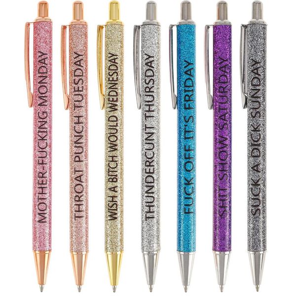 7pcs Funny Pens Daily Work Office Ballpoint Pen Set Describing Mentality for Adults Bling 7 Day Week Pen Funny Office Gifts