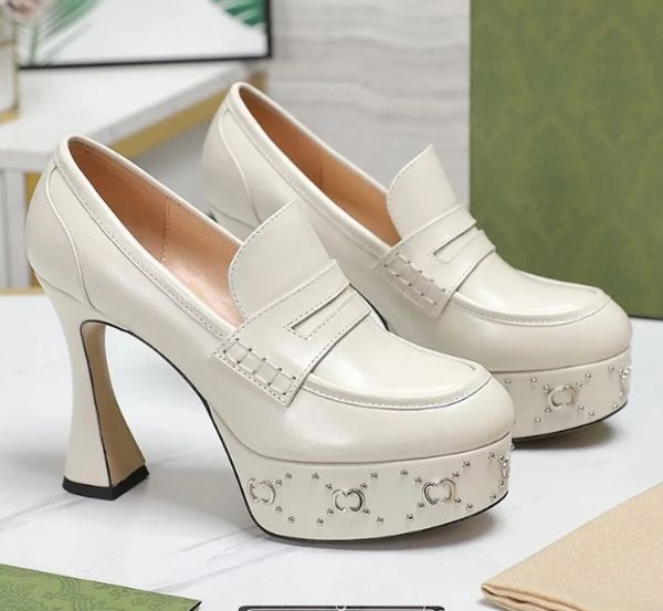 Designer Shoes Womens Black Heel Leather Pump High Heel Loafers Platform Moccasins Lady Dress Shoe Thick Bottom Office Wedding
