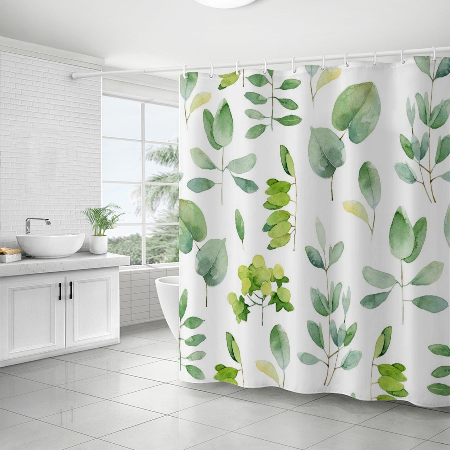 YL-37262 Waterproof Shower Curtain 3D Printed Tropical Jungle Plant Leaves and Flowers Season Polyester Shower Curtain with Hook