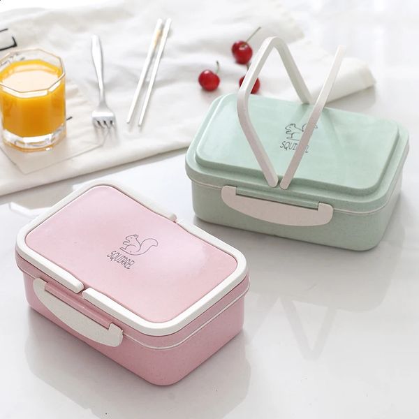 Wheat straw lunch box childrens cartoon bento portable and environmentally friendly food container picnic school microwave oven 1 piece 2408