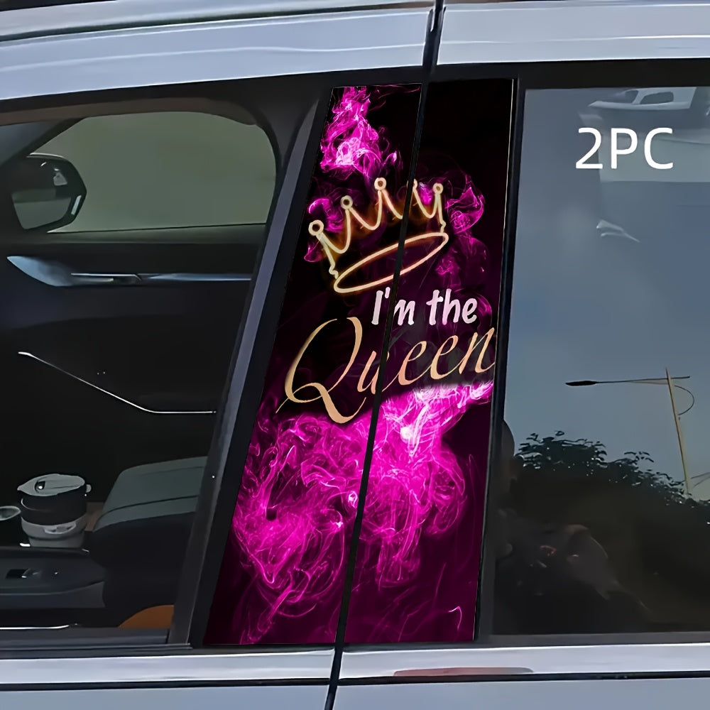 TEMU 2pcs Flame Effect Crown Vinyl Stickers - "" Golden Lettering & Pink Smoke Design, Self-adhesive Scratch-resistant Waterproof Decals For Car