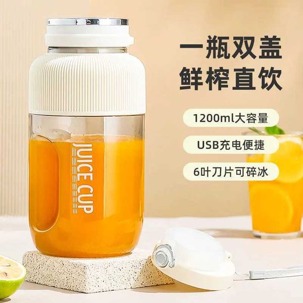 Juicers NEW Ton Bucket Double Lid Plastic Fruit Juicer Portable Rechargeable Household Multi-functional Ton Cup Juicer Portable Blender J241