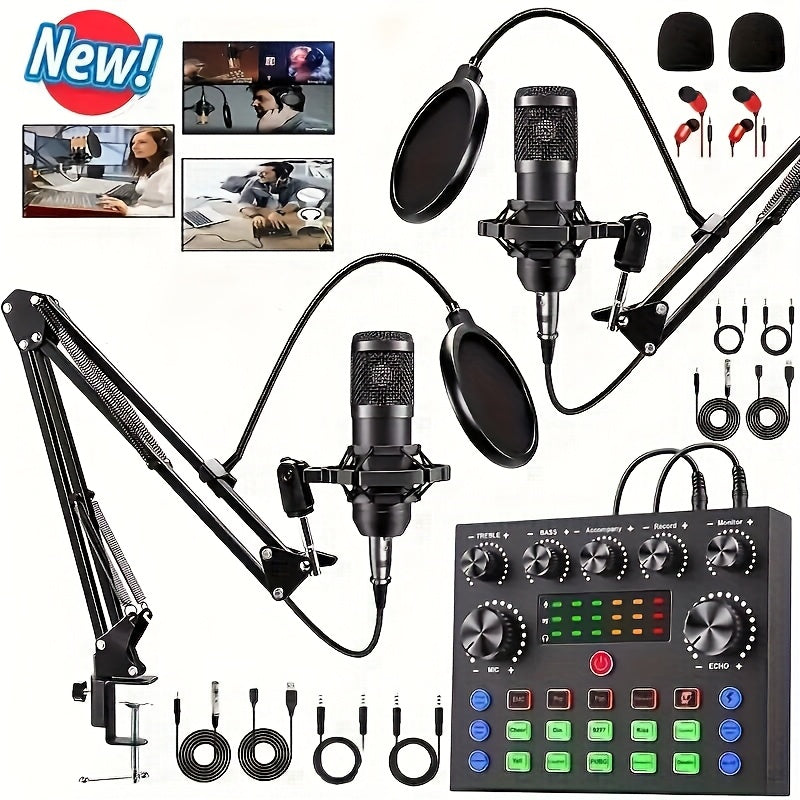 TEMU Podcast Equipment Bundle With Podcast Microphone And V8s Sound Card, Voice Changer - Audio Interface - Great For Recording, Singing, Streaming