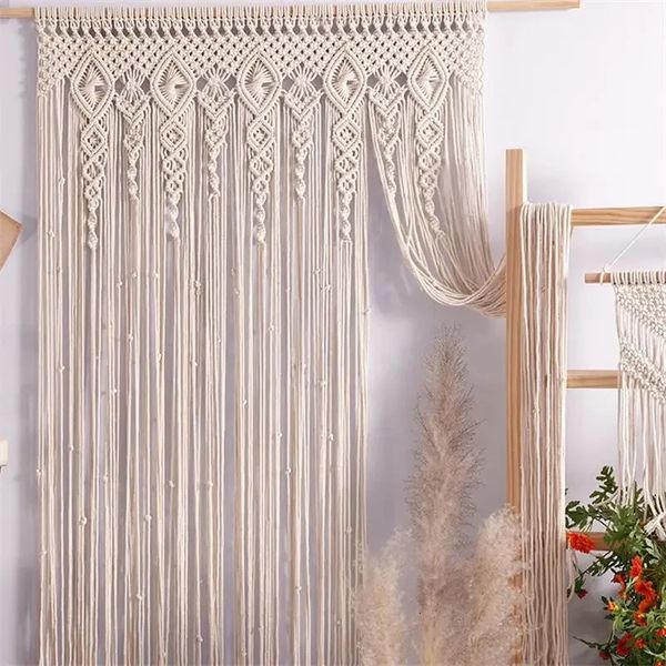 Hand-woven rame Door Curtain Cotton Art Tapestry Boho Decoration Bohemia Wedding Backdrop Wall Hanging 240711