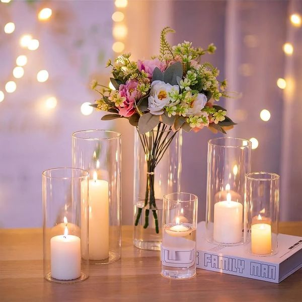 Glass Cylinder Vases Set of 30Hewory Tall Clear Vase Candle Holders for Pillar Floating Candles Hurricane Wedding 240722