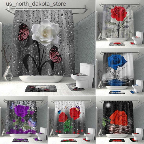 Shower Curtains 1 rose bathroom curtain with 12 hooks 3D digital printed shower curtain stylish polyester waterproof bathroom decoration J24