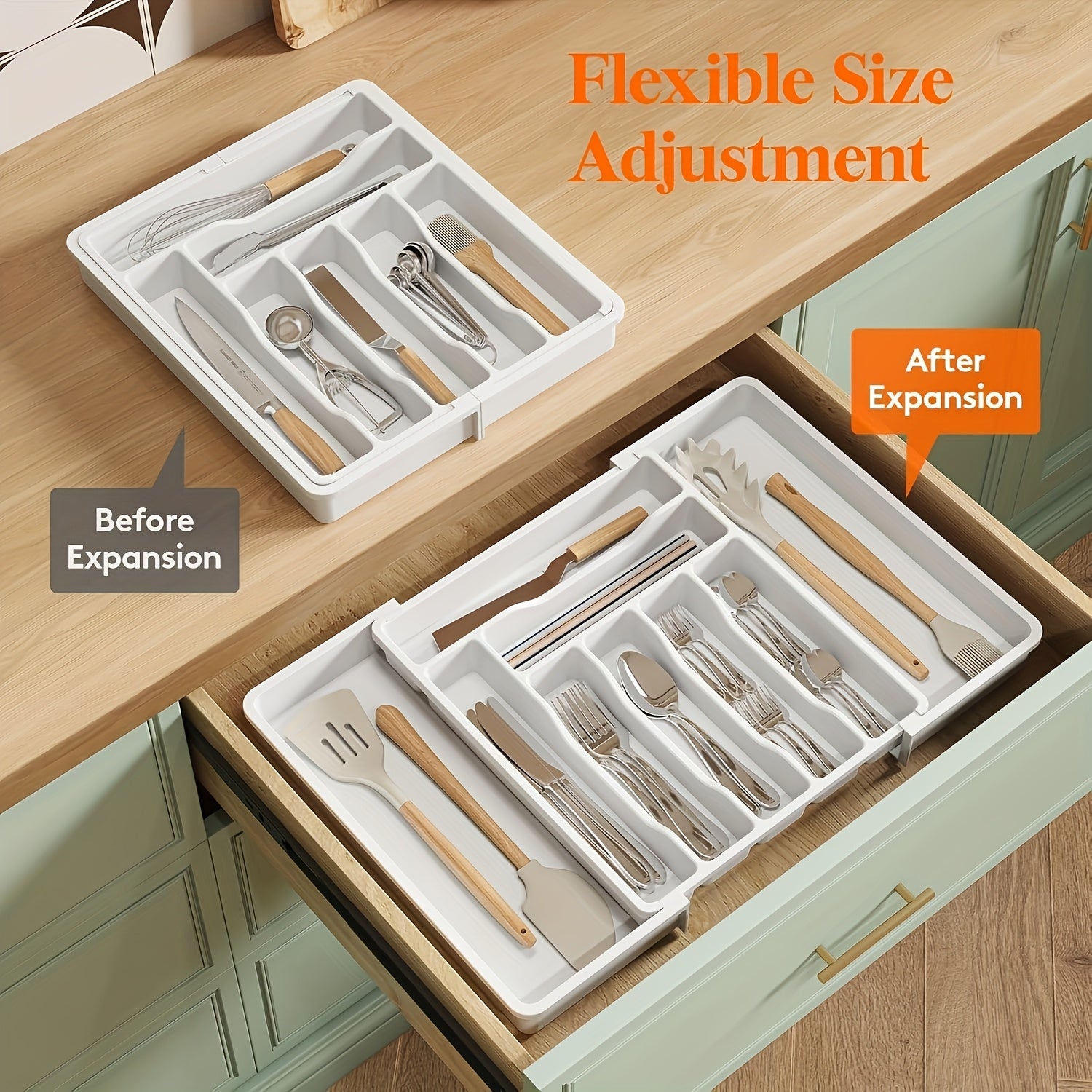 TEMU Silverware Drawer Organizer, Expandable Utensil Organizer For Kitchen Drawers, Adjustable Cutlery And Flatware Tray, Plastic Spoons Forks Knives