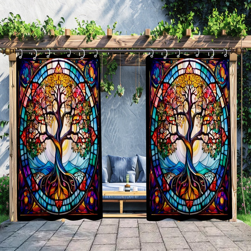 Waterproof Outdoor Curtain for Pergolas - Digital Printed Non-Perforated Hook Design