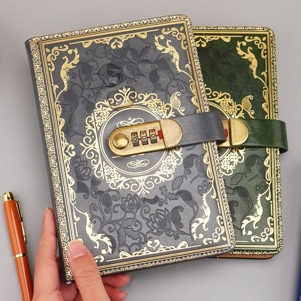 A5 Retro Password Notebook With Lock Diary Book Student Vintage SubPassword Supplies 241120