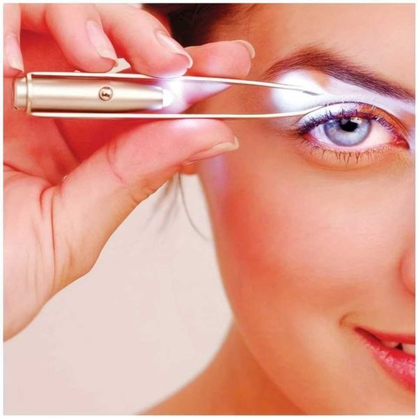 Portable stainless steel intelligent design eyebrow hair removal tweezers with LED light makeup tool Y250110