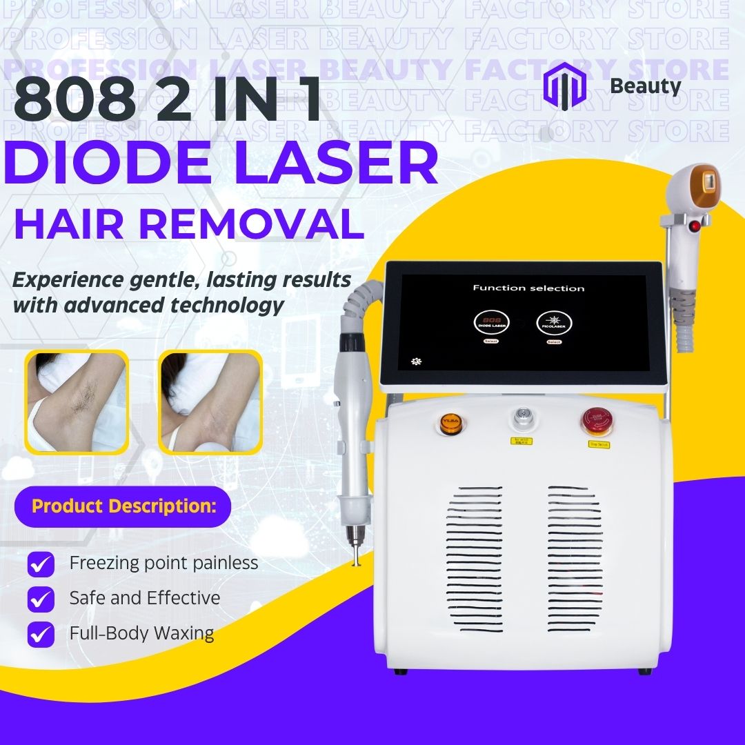 High Power 2 in 1 Diode and Nd Yag Laser755 808 1064nm Hair Removal Machine Portable Picoseconds Laser Tattoo Remover