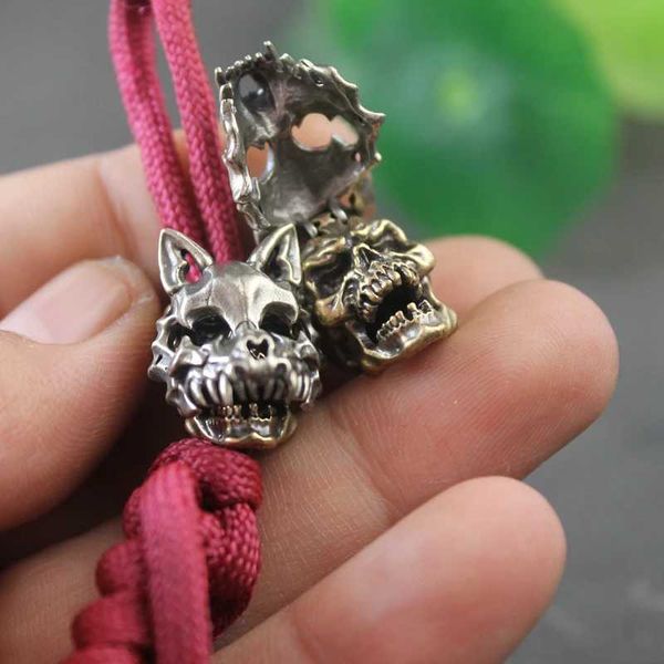 Openab Wolf Face Mask Sketon Brass Knife Beads Outdoor EDC DIY Paracord Woven Lanyard Pendants Accories Punk CharmsXJ241220