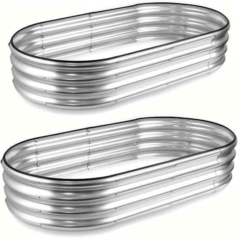 TEMU 2pcs Oval Garden Bed, Galvanized Elevated Garden Bed Kit Outdoor Metal Planter Box Suitable For Vegetables, Fruits, Flowers, Herbs