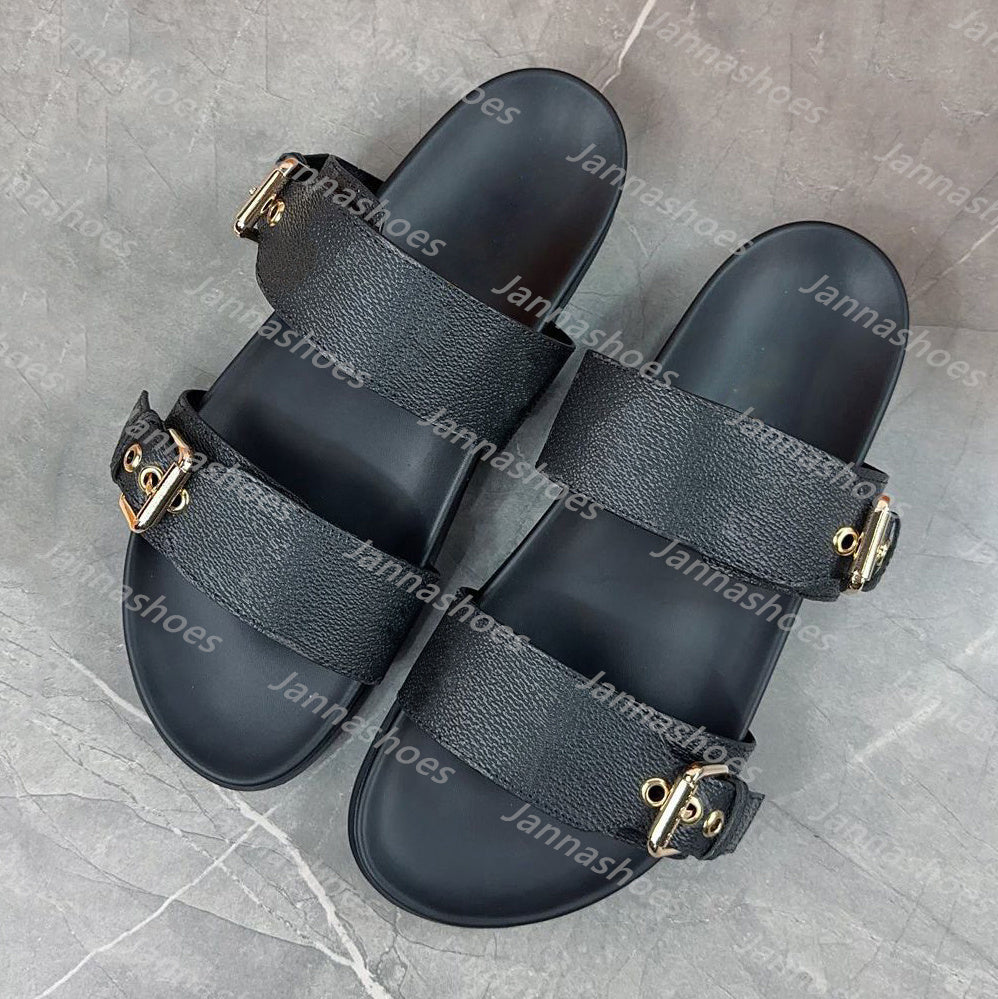 Designer slippers letter printed sandals sneakers classic metal square buckle decoration sandles luxury Women casual beach shoes slipers Size 35-44