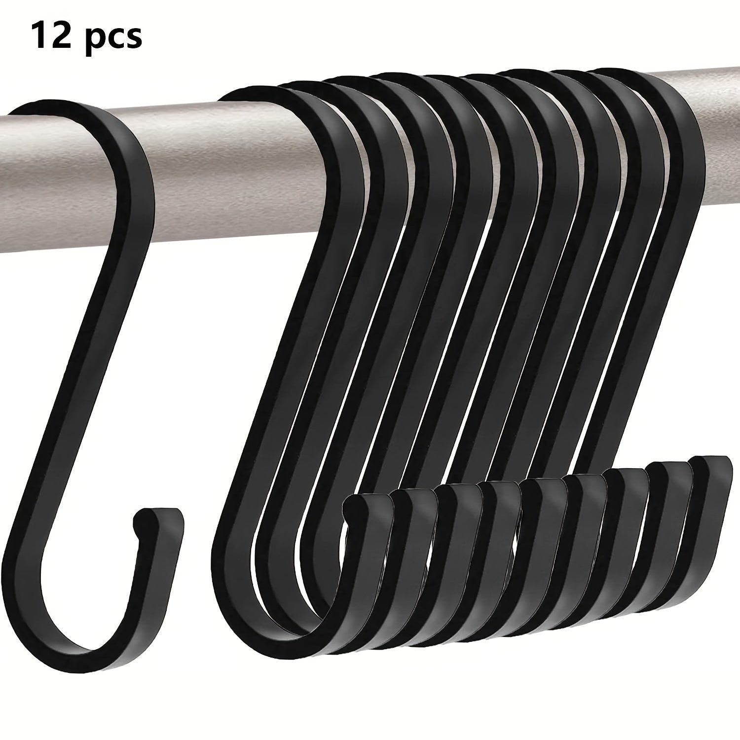 TEMU 12pcs Heavy-duty Aluminum S-hooks - Rustproof Hooks For Shower Curtain, Kitchen, Bathroom, Grill, Clothes, Plants - Indoor-outdoor Use -