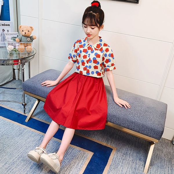 XW102Girls shirt and skirt suits summer new styles for middle and large children&#039;s suits and skirts for little girls, fashionable two-p