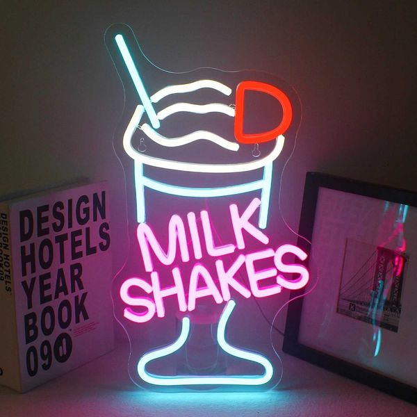 New Arrival Milk milkshake neon light logo LED ice cream beverage logo for wall decoration USB powered lighting dessert shop restaurant bar