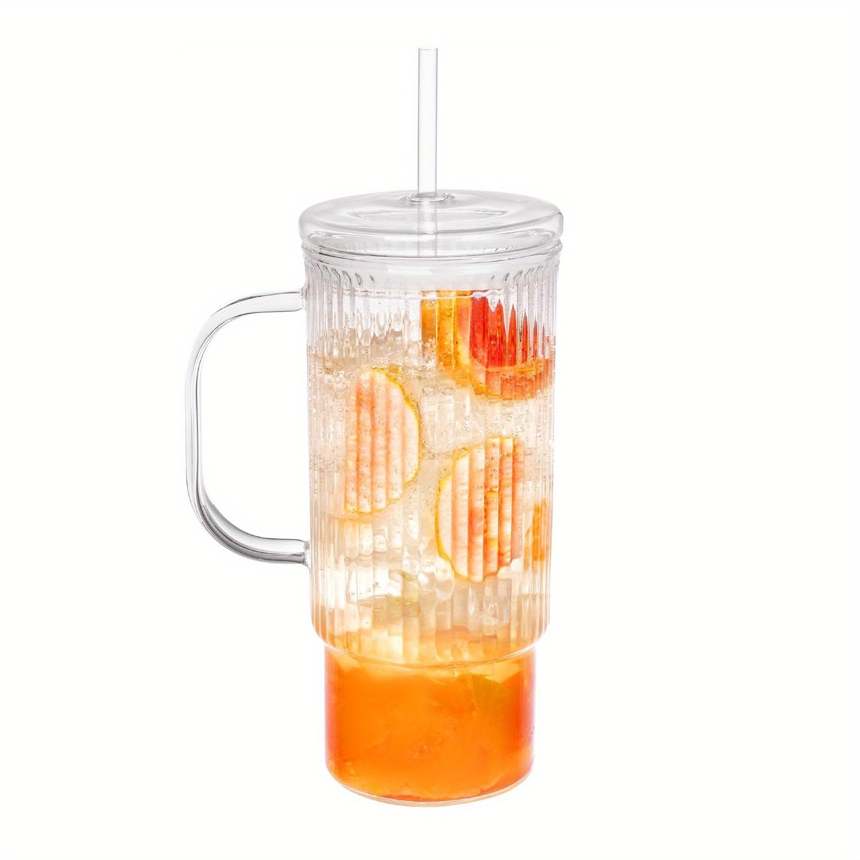 TEMU 32oz Thermal Shock Resistant Glass Tumbler With Handle & Spill-proof Lid - Thick-walled Insulated Cup For Hot-cold Drinks, Iced Coffee, Tea,