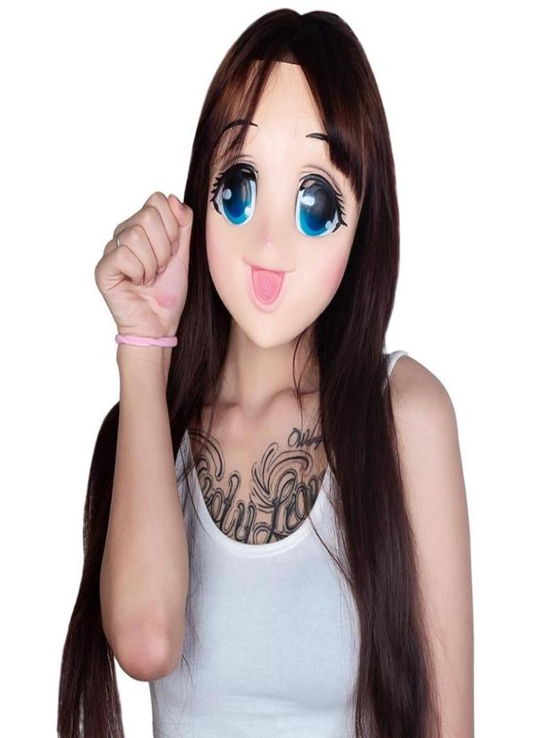 Party Masks LK102Big Eyes Girl Half Head Latex Kigurumi Mask Cartoon Cosplay Japanese Anime Role Lolita Crossdress Silicone Doll7604797