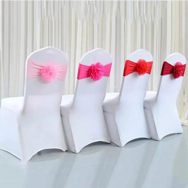 Wedding Chair Cover Sashes Band With wer Weddings Elasticity Chairs Covers Hotel Banquet Birthday Party Seat Back Decoration