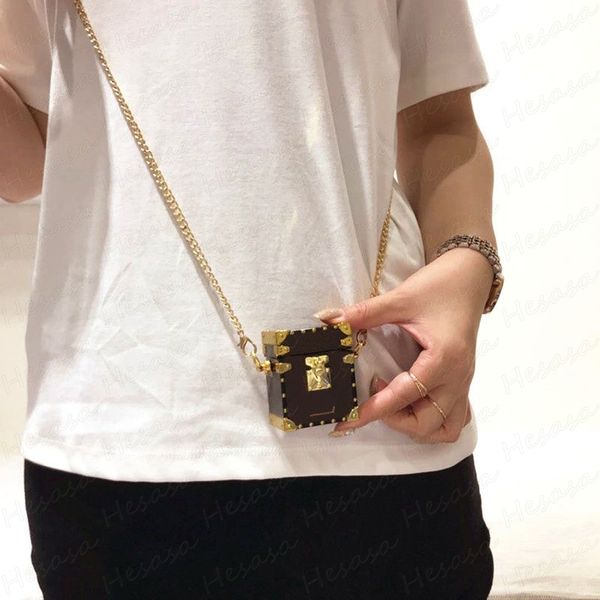 Luxury Square Earphone Package for Airpods 1 2 3 Pro Full Leather Protection Back Shell TPU Bluetooth Earbuds Charging House Storage Bag Hol