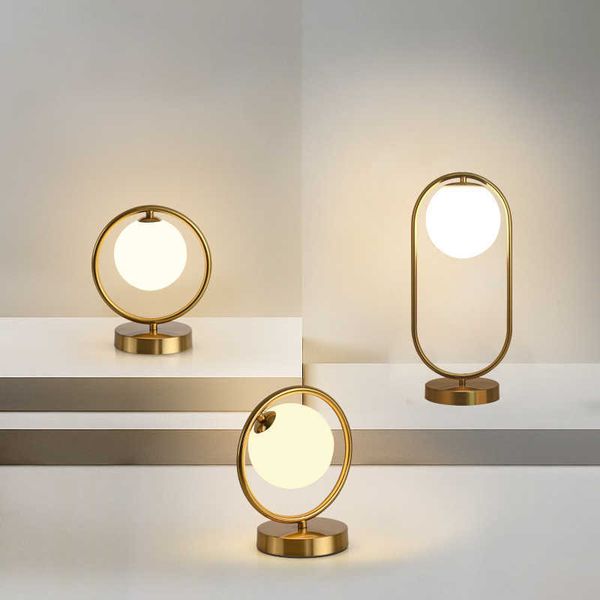 Table Lamps Modern LED Table Lamps Brass Galss Lights Bedside Reading Desk Lamp Fixture Bedroom Hotel Home Decor Round Ring Desk Lights G230