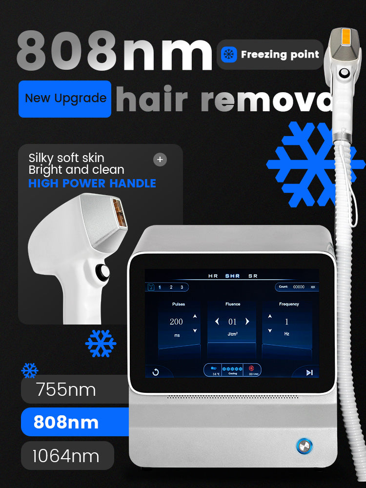 Diode Laser 755 808 1064nm 3 Wavelengths Hair Removal Machine Cooling Head Painless Laser Epilator Face Body Hair Removal