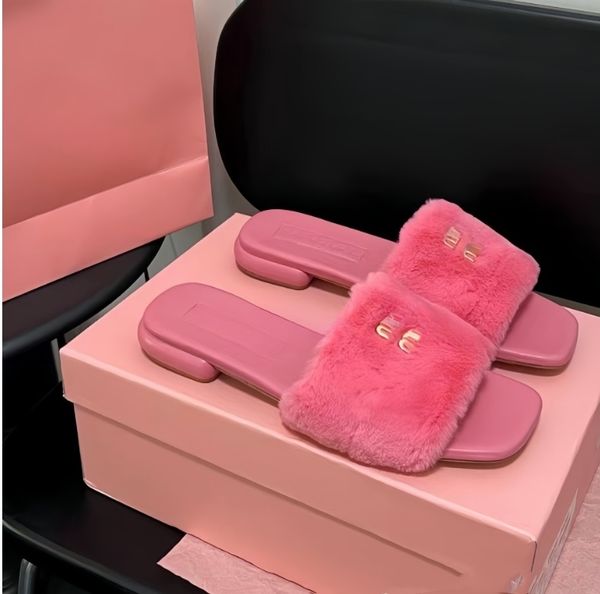 designer womens fluffy slipper TOP quality winter keep warm indoor office fur casual shoes famous ladies furry fuzzy slippers flats sandals