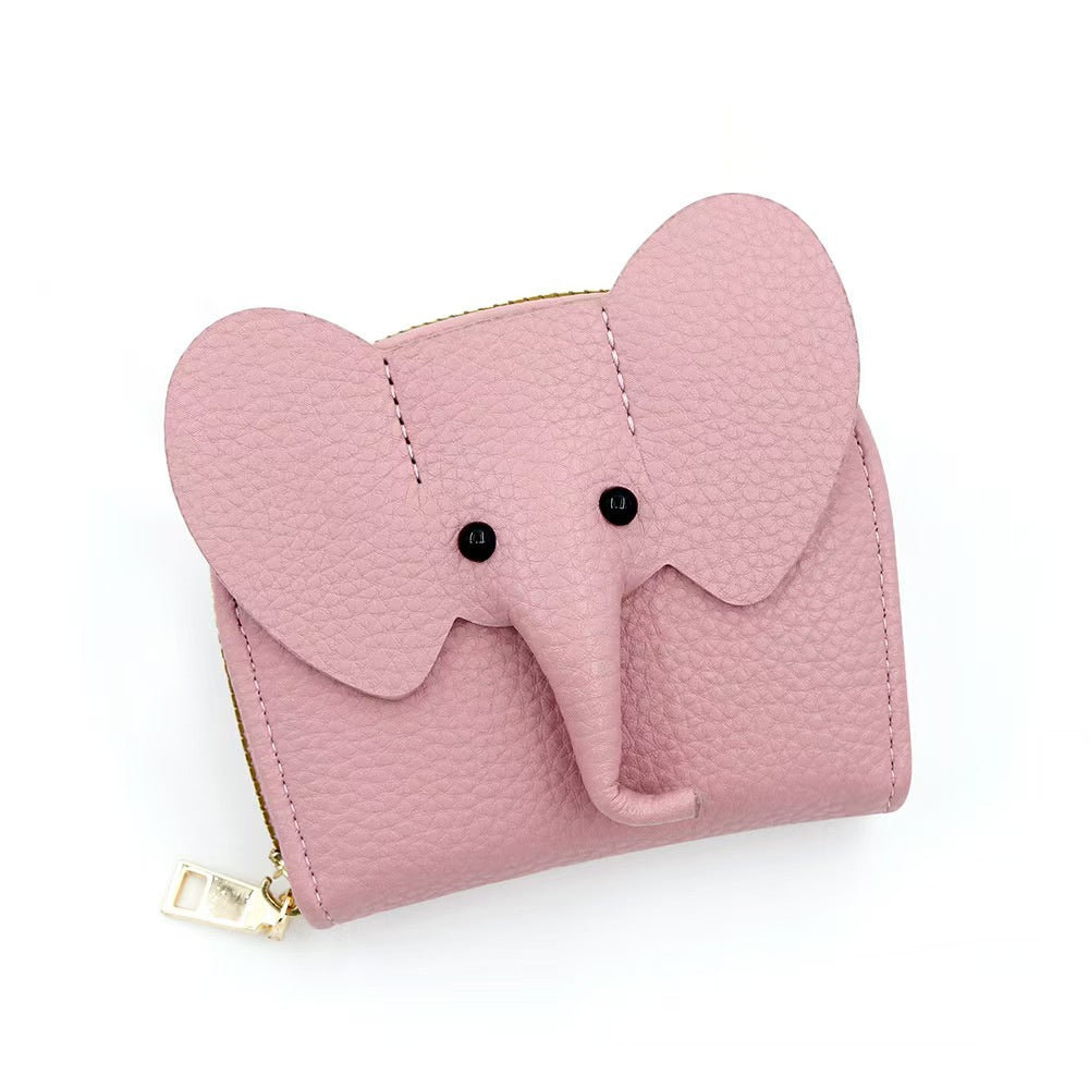 Mini Elephant Card Holder Short Wallet Wallets Cute Animal Holders Cartoon Purses Zipper Woman Man