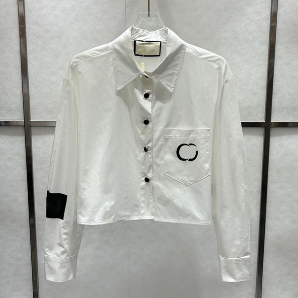 Designer Women Short Shirts Spring Summer Brand Lapel Neck Pocket Shirt Luxury Blouses