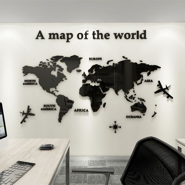 Wall Stickers 3D Acrylic European Type World Map Crystal Mirror For Office Sofa TV Background Decorative wallpaper 230227