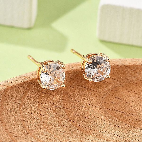 Boucles d'oreilles à tige rondes plates en laiton avec pavé de zircones cubiques pour femmes