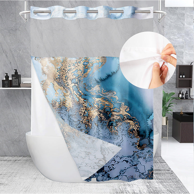 YL-37527 waterproof polyester digital printed marble pattern shower curtain bathroom double layer shower curtain