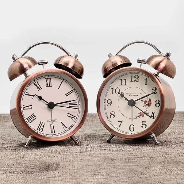 1pc Nordic Retro Metal Alarm Clock Creative Decoration Table Clock Desktop Minimalist Student Bedroom Luminous Clock 250207