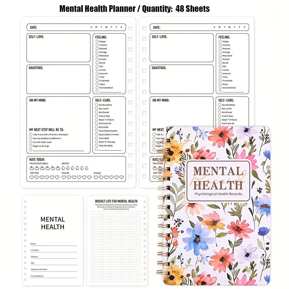 TEMU 48 Sheets A5 Floral Hardcover Mental & Journal - Daily Self-care, Meditation & Emotional Tracking Notebook With Mood Scale, Gratitude Log,