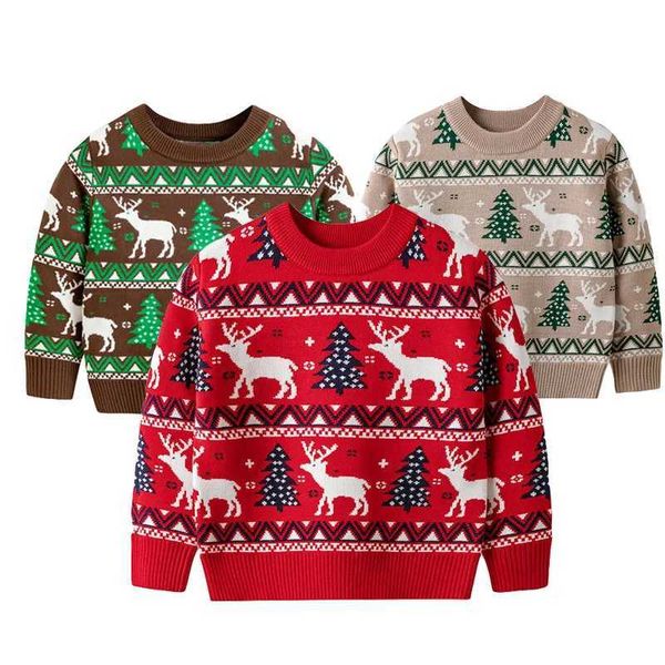 Cardigan Christmas childrens knitted sweaters for boys and girls wearing pure cotton clothes parties autumn winter prints warm knitting 2-6