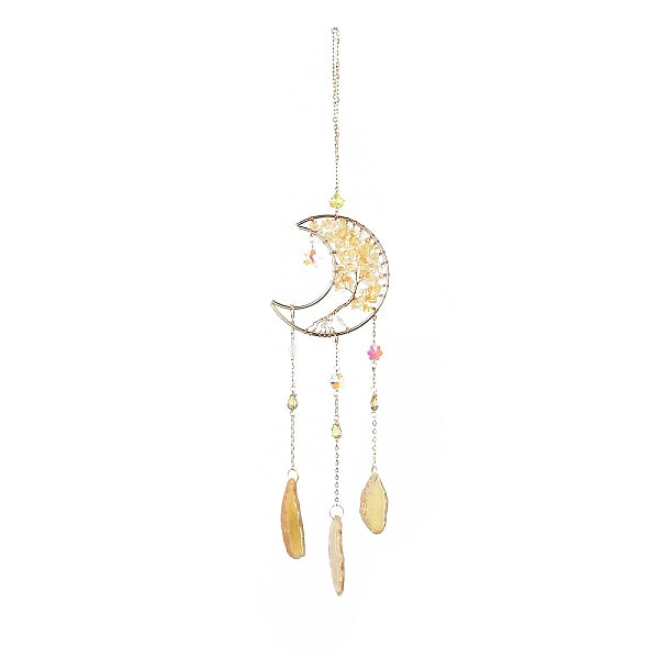 Natural Citrine Chips Beaded Moon Hanging Sun Catchers