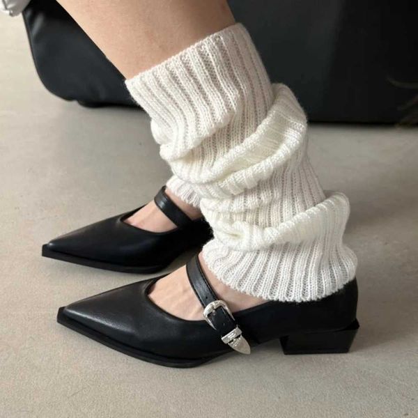 Pointed Toe Womens Soft Cushioned Black Brown White Casual Mule Shoes Belt Buckle Shallow Slip Up Flat Heel Party Pump Size 40 Y241217