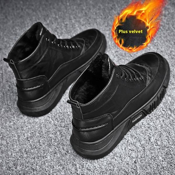 High quality Hot Selling Outdoor sports plush warm Martin boots, men&#039;s high top lace up casual cotton shoes, leather surface, Northeast