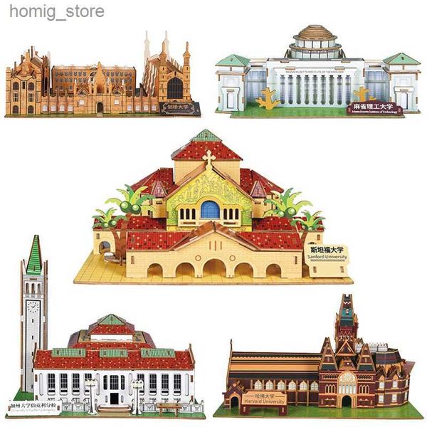 3D Puzzles 3D Wooden Puzzle Famous MIT Stanford Harvard University Of Cambridge Building Model DIY Wood Educational Toys For Children Kids Y