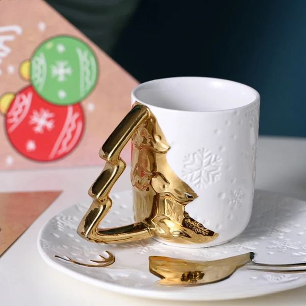 Christmas Gifts Creative Couple Mugs Ceramic Water Cup Milk Tea Cups Dessert Plate Coffee Cup Dim Sum Dish Milk Mugs Tea Cups 240830