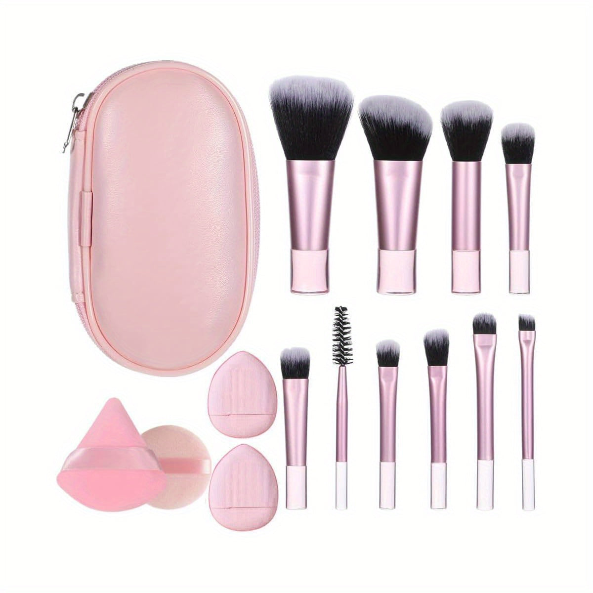 TEMU 14pcs Portable On The Go Makeup Brush Set Mini Travel Makeup Brush Set Easy To Carry Mini Full-function Makeup Brush Set With Makeup Brush Bag
