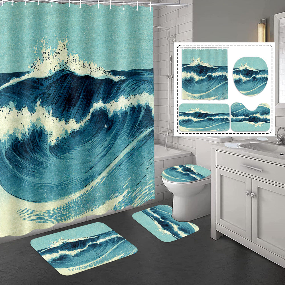 YL-37328 Hot selling shower curtain manufacturer Bomi digital printed polyester shower curtain non-slip mat set