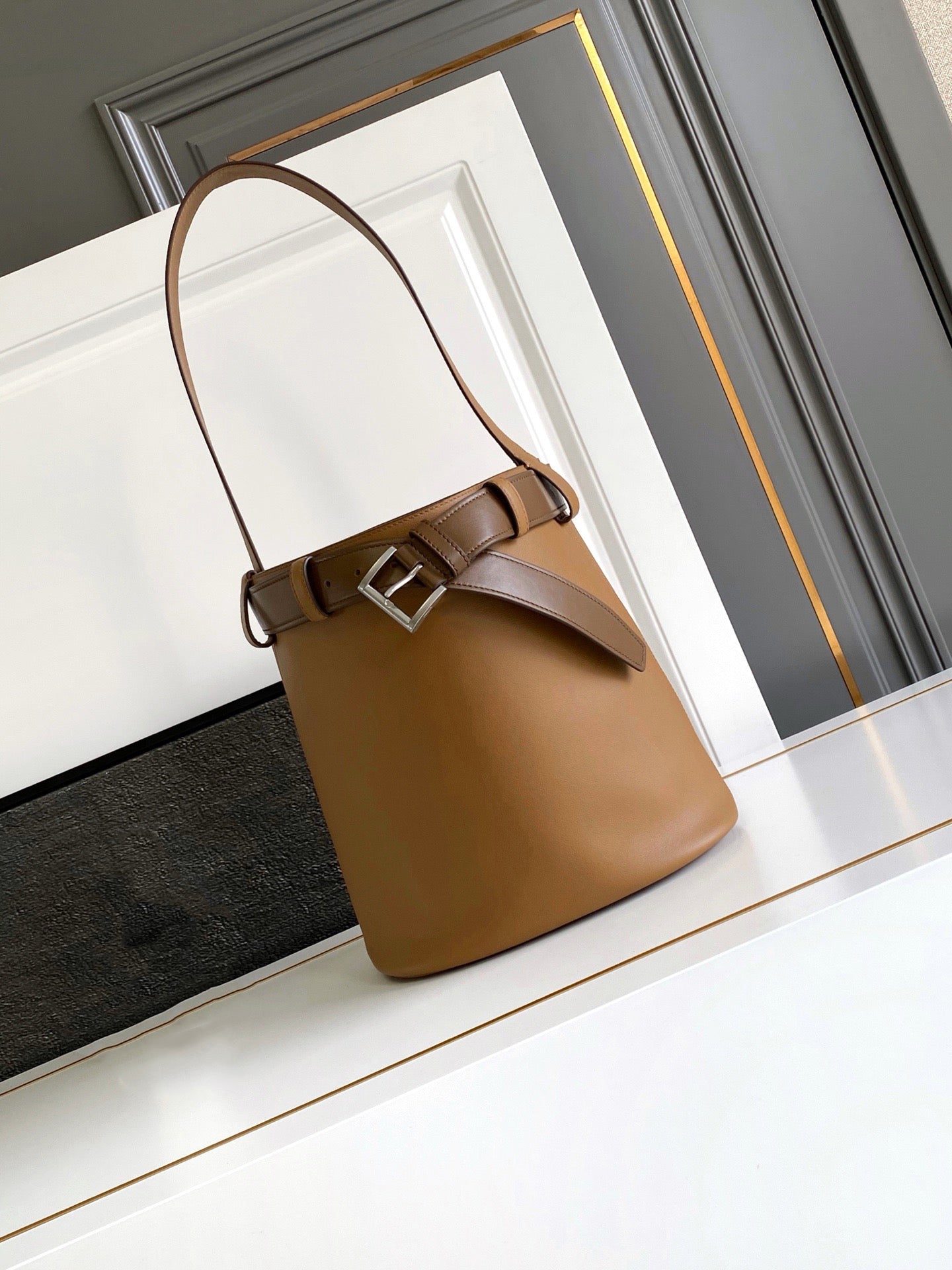 10A buckle leather bucket bag with classic buckle belt luxury designer soft leather shoulder bag silver hardware handbag gift box
