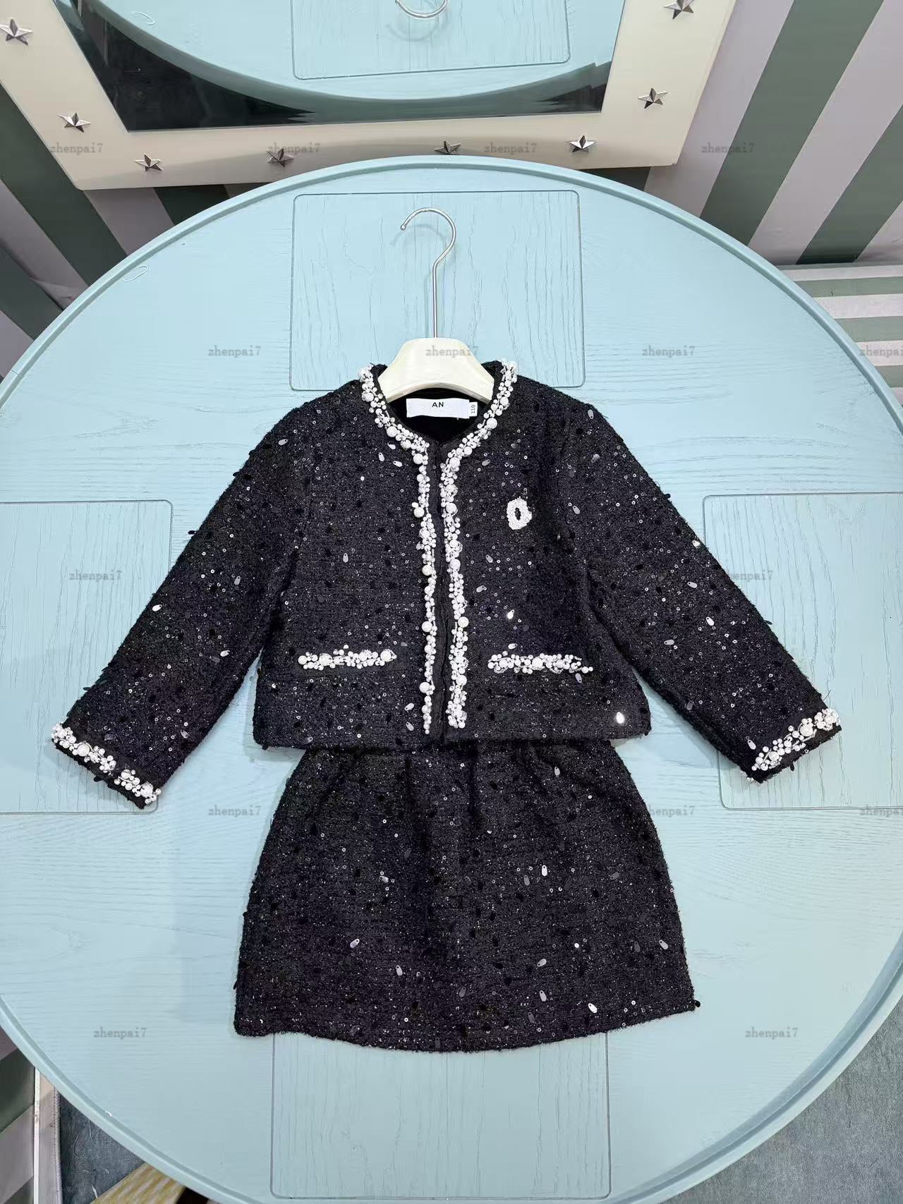 Top girls dress set Autumn child overskirt kids designer clothes Shiny sequin decoration Long-sleeved jacket short dress A095X03N284