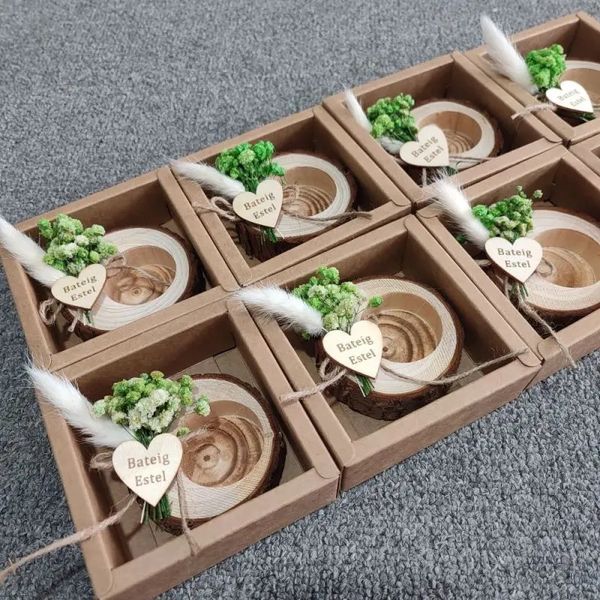 Personalized Wood Candle Holder Favor Tag Rustic Wedding Thank you Gift Wooden Tealight Holders 240125