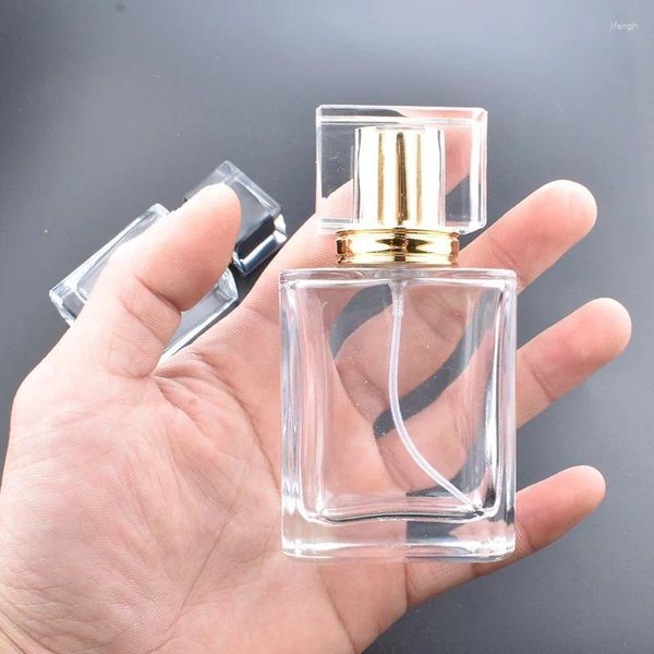 Storage Bottles 50ml Clear Glass Perfume Bottle Portable Travel Spray 100ml Refillable Cosmetics Empty Aluminum Head