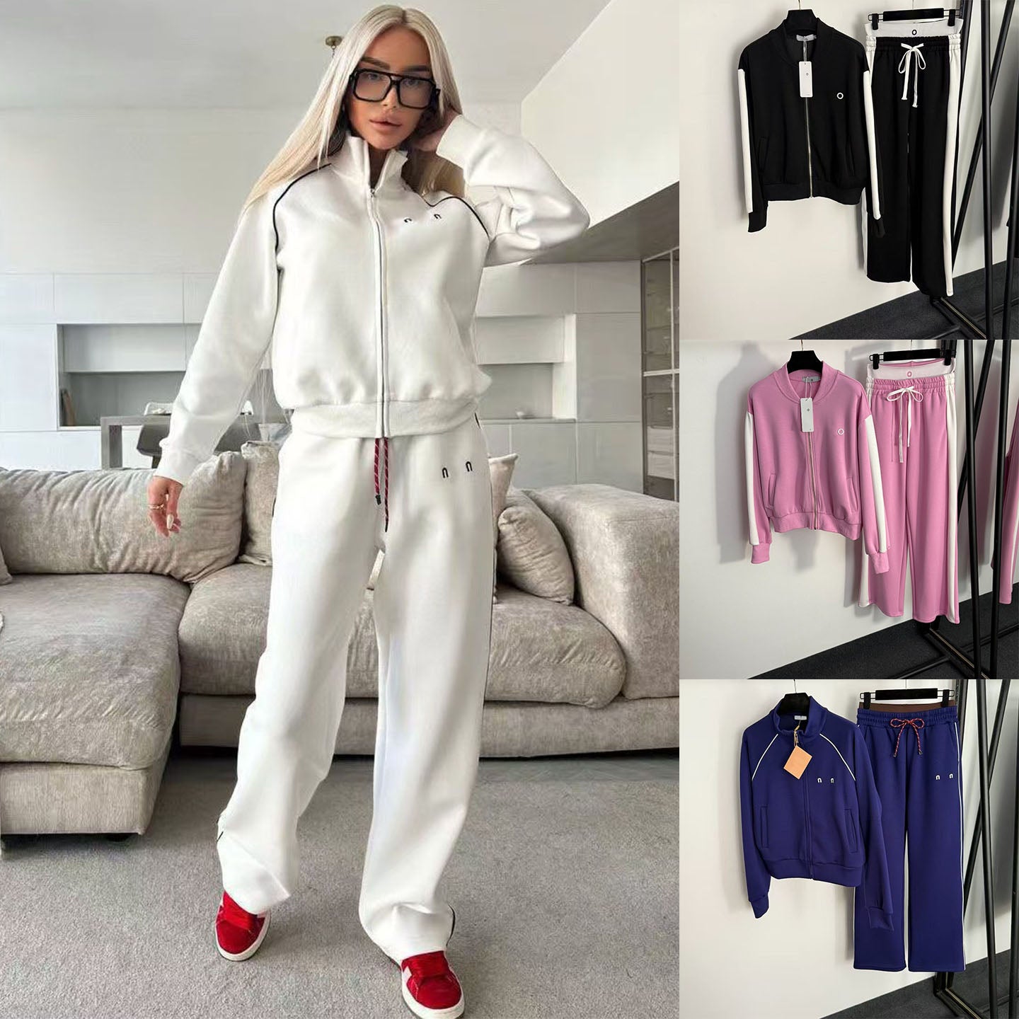 Women&#039;s Tracksuits Designer Womens Tracksuit Embroidered Letters Zipper Hooded Jacket Wide-leg Pants Hoodie Two Pieces Set For Women