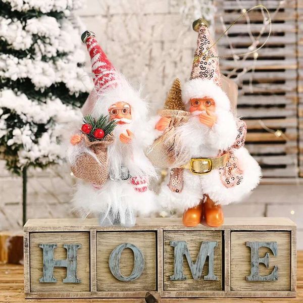 Cute Christmas Standing Doll Hanging Ornaments Plush Sled Ski Santa Claus Pendant Home Party Xmas Tree Decorations